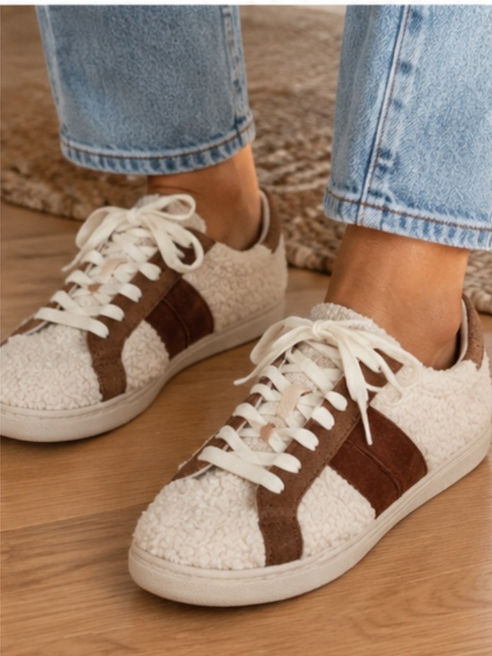 JCrew Factory Women's Chestnut and Cream Sherpa Sneakers size 8.5